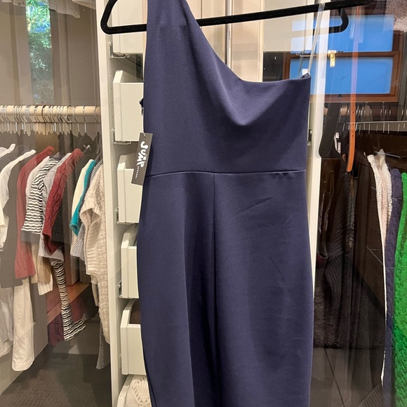 NWT Jump One-Shoulder Slim-Fitting Scuba-Crepe Sheath Mini Short Dress Navy XS - Picture 3 of 6